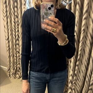 Nili Lotan Navy Ribbed Knit Cardigan